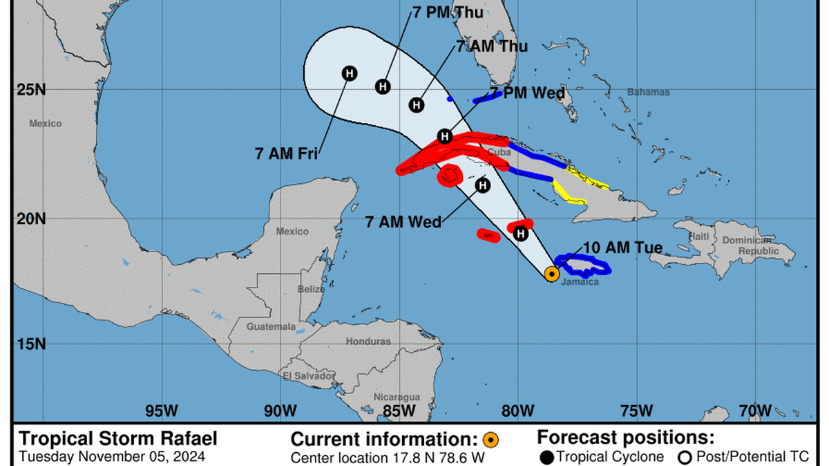 This graphic created by the National Weather Service/NCEP Weather Prediction Center (WPC) shows the projected path.
NATIONAL HURRICANE CENTER