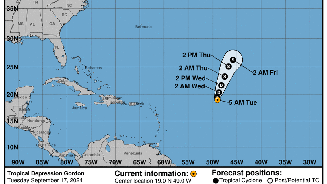 Tuesday, Sep 17 update from the NHC: Latest on Tropical Depression Gordon