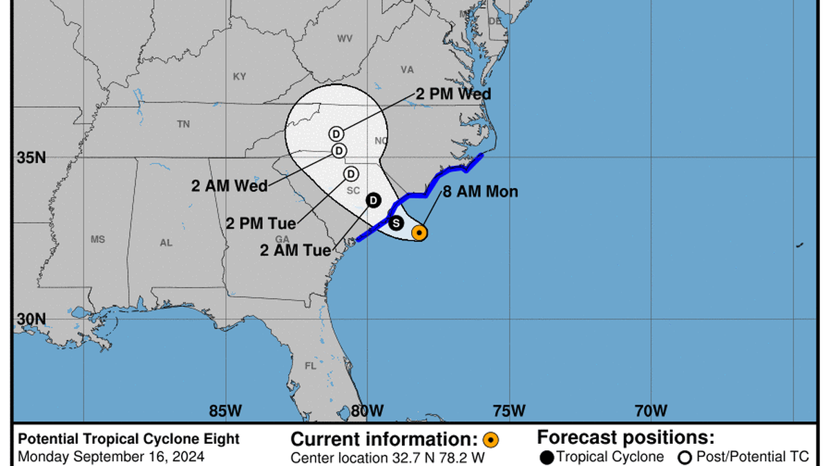 This graphic created by the National Weather Service/NCEP Weather Prediction Center (WPC) shows the projected path.
NATIONAL HURRICANE CENTER
