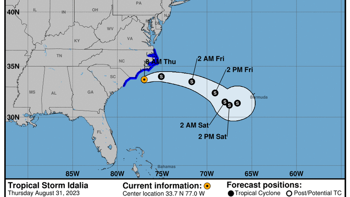 Idalia departed South Carolina and moved toward the Atlantic Ocean