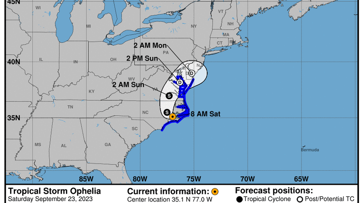 This graphic created by the National Weather Service/NCEP Weather Prediction Center (WPC) shows the projected path.
NATIONAL HURRICANE CENTER