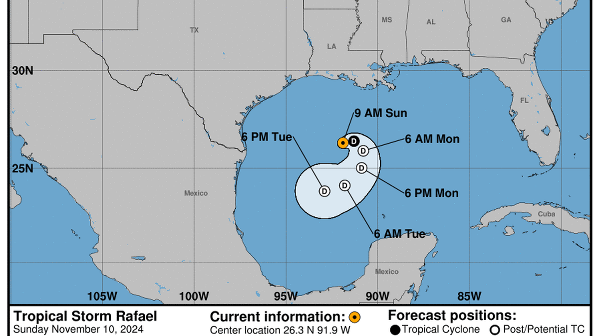 This graphic created by the National Weather Service/NCEP Weather Prediction Center (WPC) shows the projected path.
NATIONAL HURRICANE CENTER