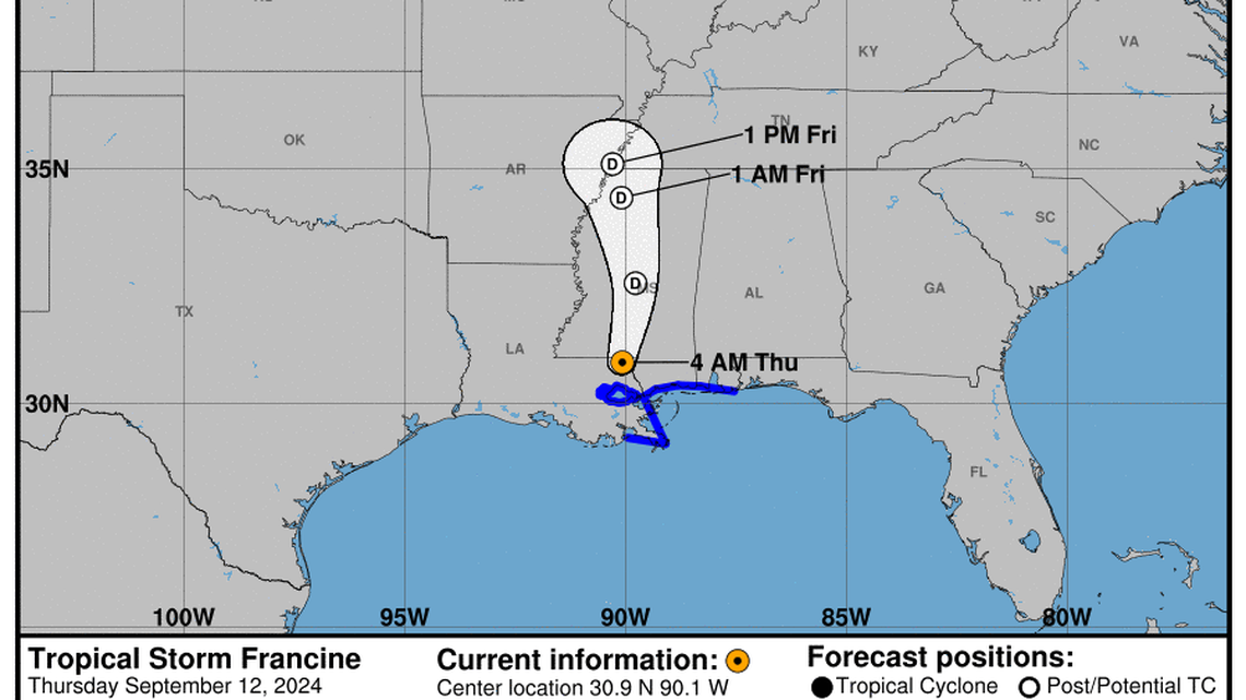 Latest on Tropical Storm Francine: Thursday, Sep 12 update from the National Hurricane Center