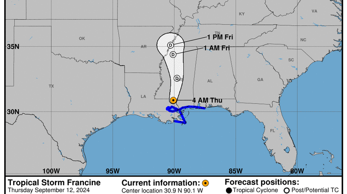 This graphic created by the National Weather Service/NCEP Weather Prediction Center (WPC) shows the projected path.
NATIONAL HURRICANE CENTER