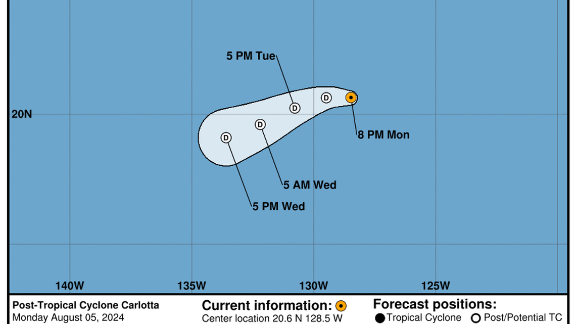 Post Tropical Cyclone Carlotta: Monday, Aug 5 update from the NHC on latest developments