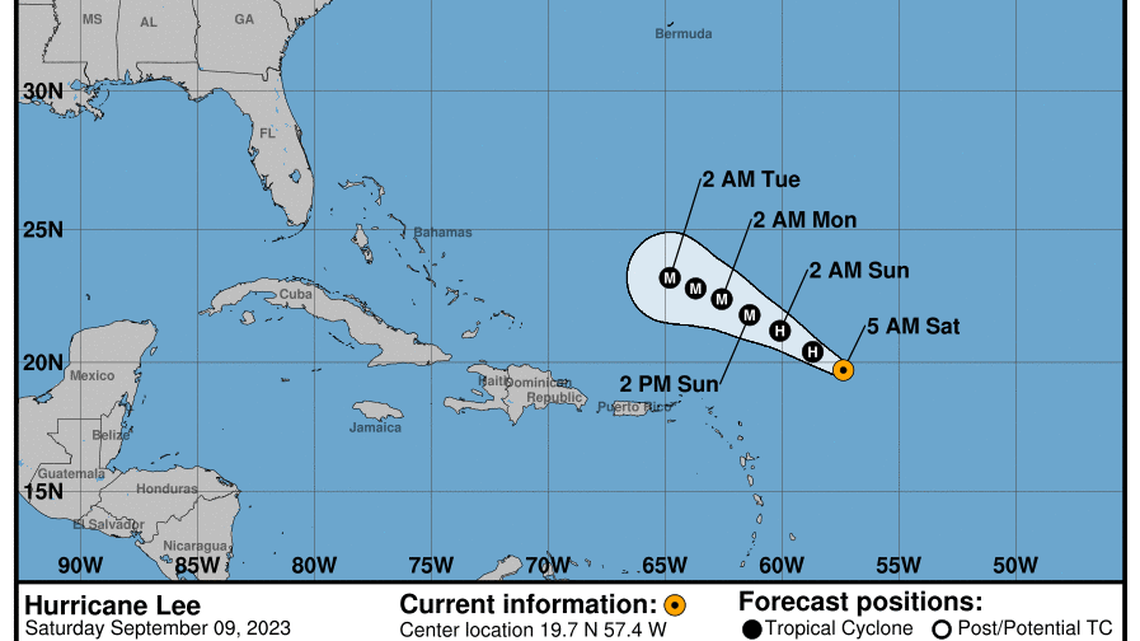 Category 3 Hurricane Lee updates from the National Hurricane Center for Saturday, Sep 09