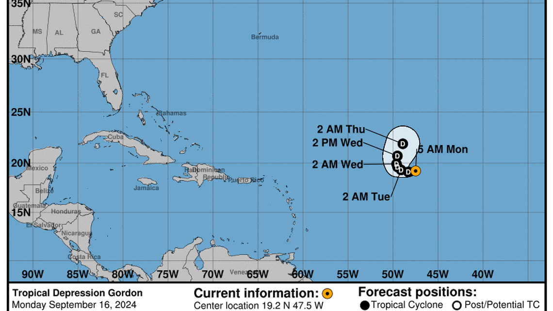 Latest update from the National Hurricane Center on Tropical Depression Gordon for Monday, Sep 16