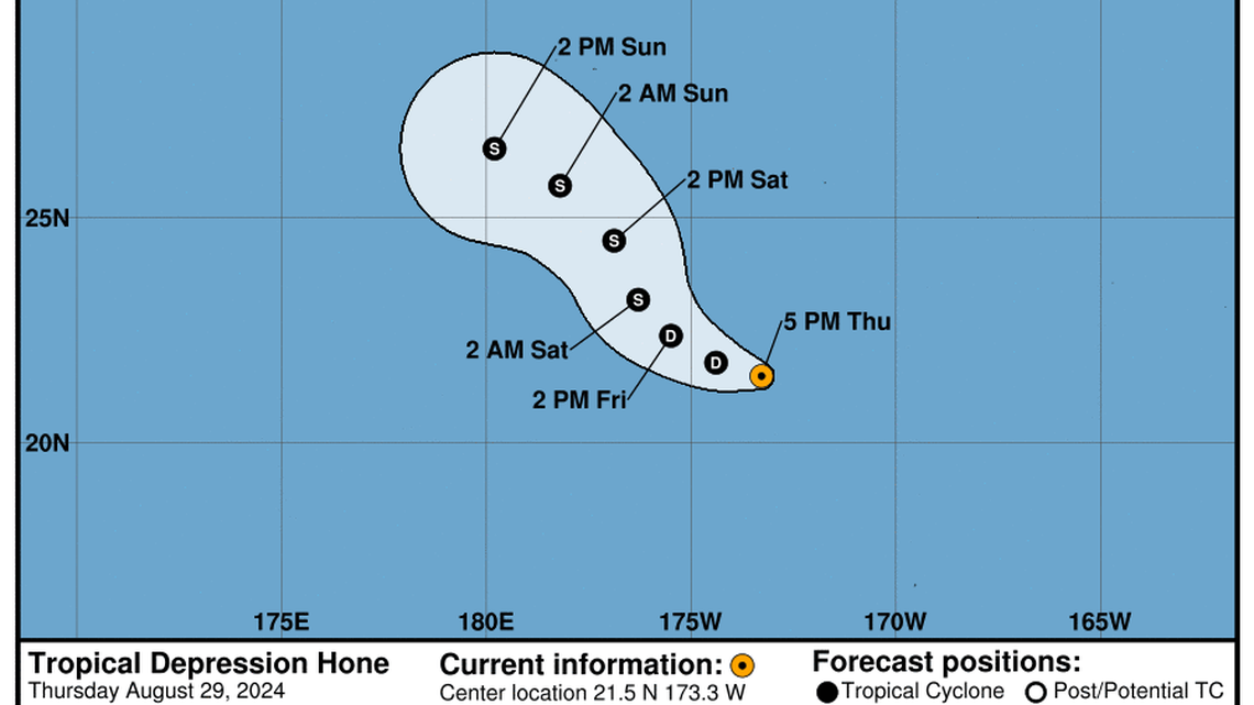 Latest update from the National Hurricane Center on Tropical Depression Hone for Thursday, Aug 29