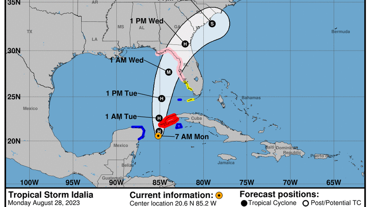 This graphic created by the National Weather Service/NCEP Weather Prediction Center (WPC) shows the projected path.
NATIONAL HURRICANE CENTER