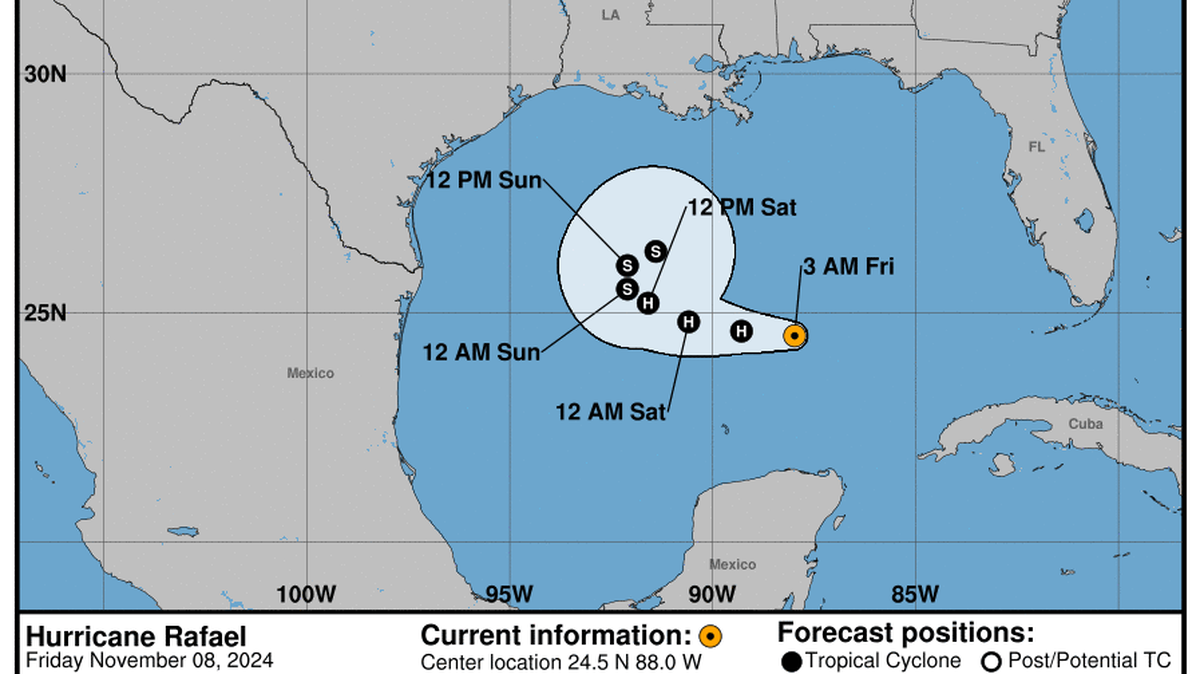 This graphic created by the National Weather Service/NCEP Weather Prediction Center (WPC) shows the projected path.
NATIONAL HURRICANE CENTER