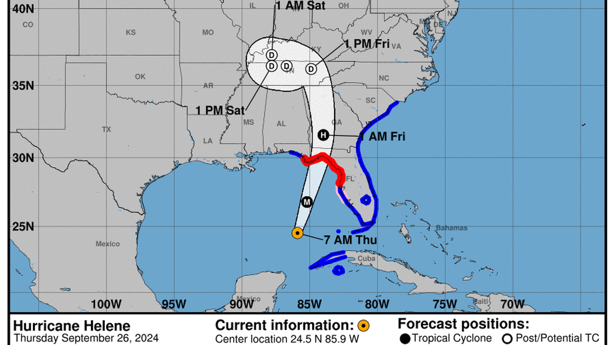 This graphic created by the National Weather Service/NCEP Weather Prediction Center (WPC) shows the projected path.
NATIONAL HURRICANE CENTER