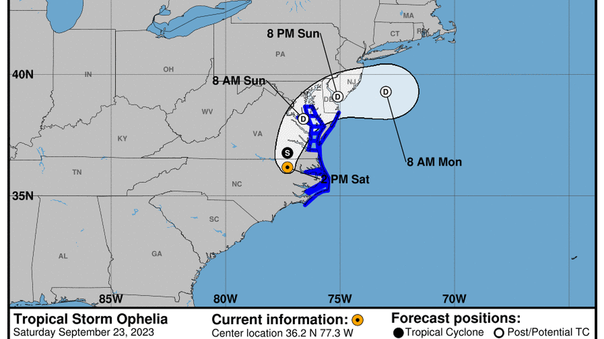 This graphic created by the National Weather Service/NCEP Weather Prediction Center (WPC) shows the projected path.
NATIONAL HURRICANE CENTER