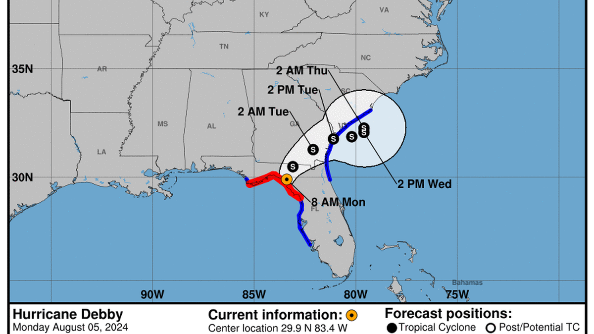This graphic created by the National Weather Service/NCEP Weather Prediction Center (WPC) shows the projected path.
NATIONAL HURRICANE CENTER