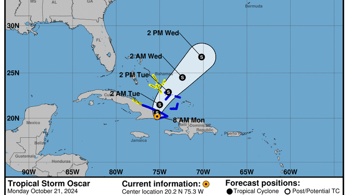 Progress report on Tropical Storm Oscar: Monday, Oct 21 update from the NHC