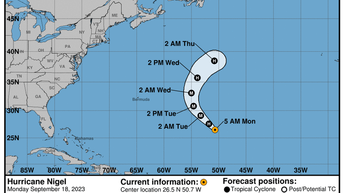 Tropical storm Nigel became a Category 1 hurricane on Monday