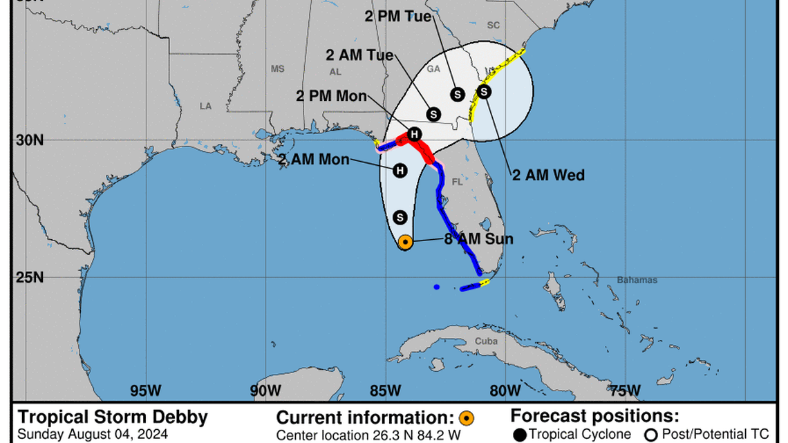Monitoring Tropical Storm Debby: NHC’s Sunday, Aug 04 latest advisory