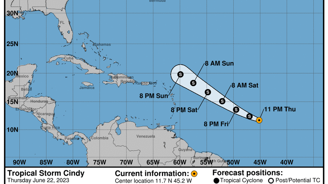 Tropical depression Cindy strengthened to a tropical storm at night