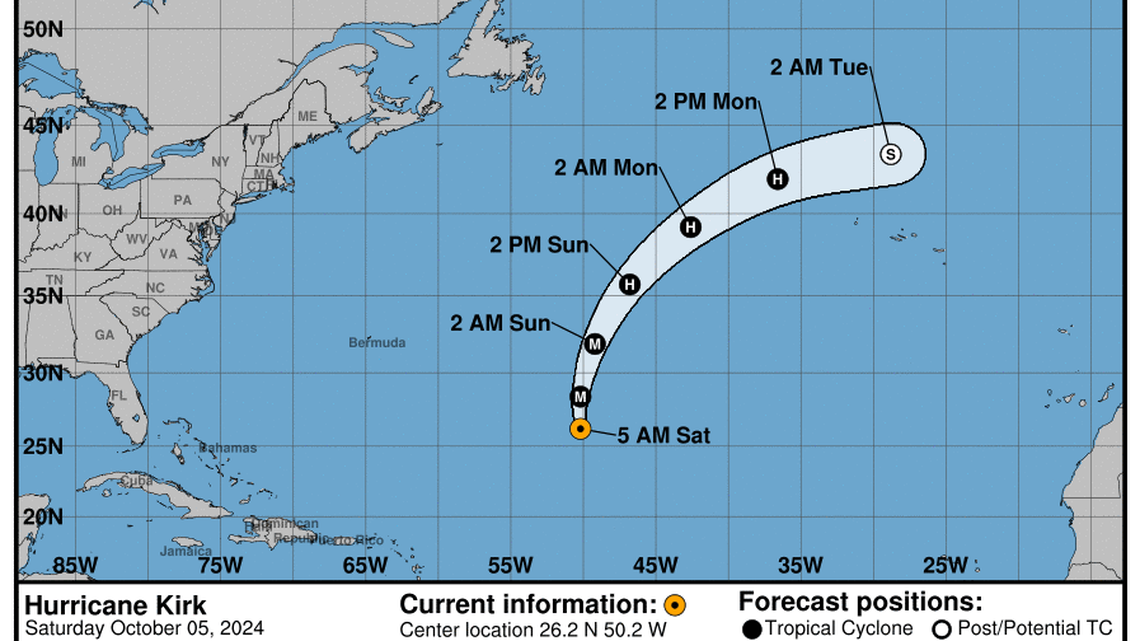 Category 3 Hurricane Kirk: Saturday, Oct 5 status report from the National Hurricane Center