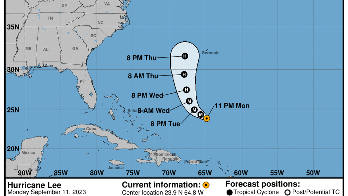 Category 3 Hurricane Lee updates from the National Hurricane Center for Tuesday, Sep 12