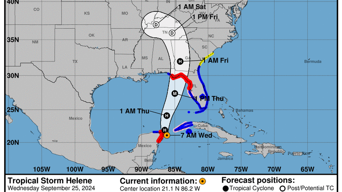 This graphic created by the National Weather Service/NCEP Weather Prediction Center (WPC) shows the projected path.
NATIONAL HURRICANE CENTER
