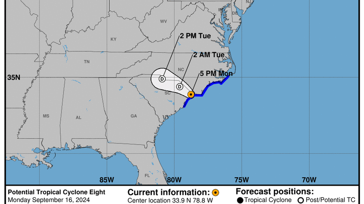 This graphic created by the National Weather Service/NCEP Weather Prediction Center (WPC) shows the projected path.
NATIONAL HURRICANE CENTER