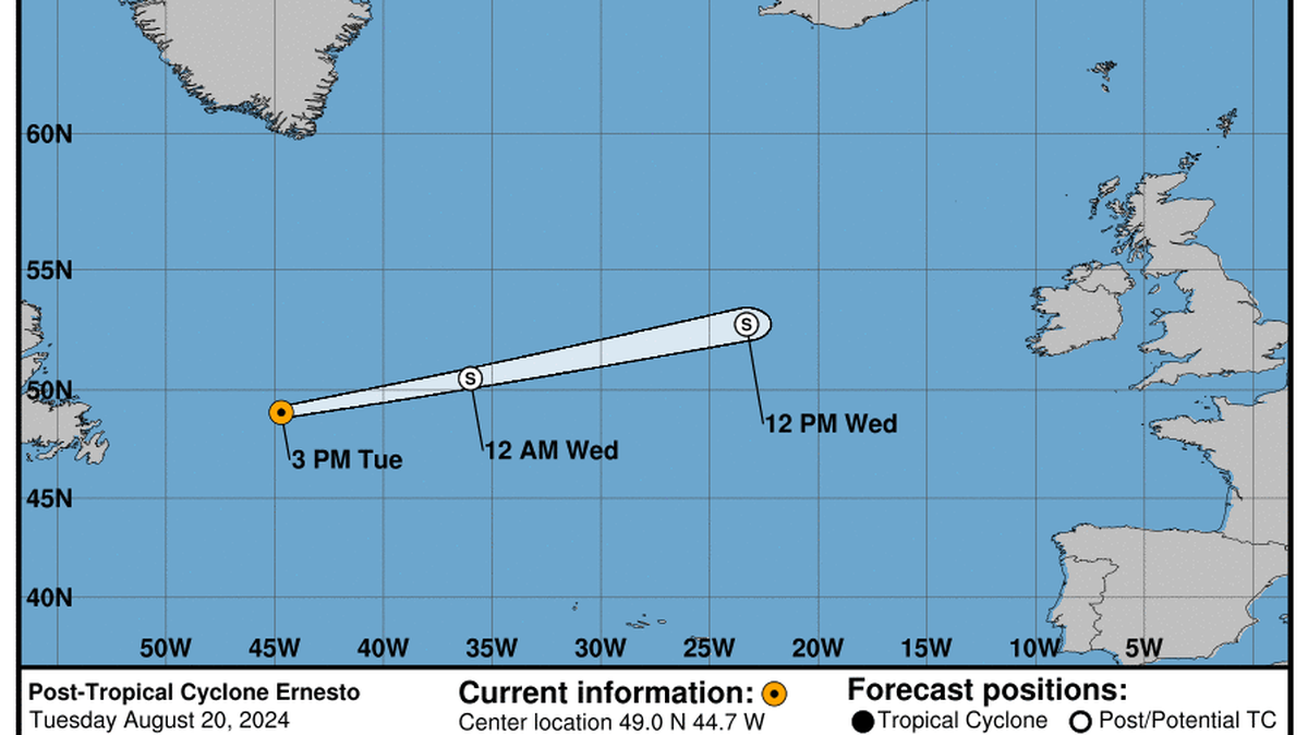 This graphic created by the National Weather Service/NCEP Weather Prediction Center (WPC) shows the projected path.
NATIONAL HURRICANE CENTER