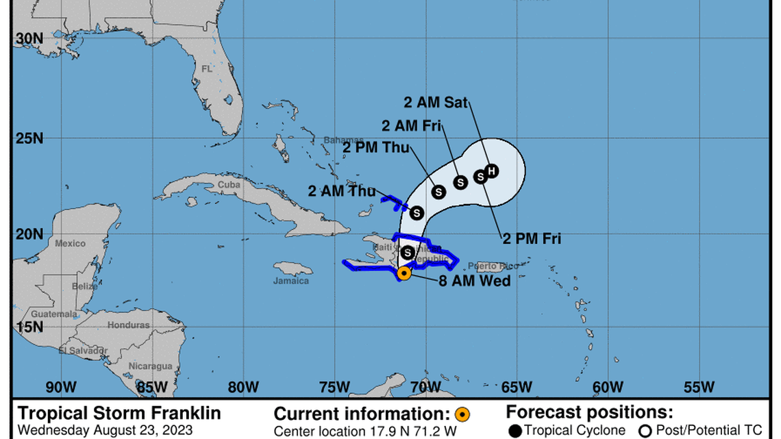 Franklin emerged from the Caribbean Sea and is now approaching Dominican Republic