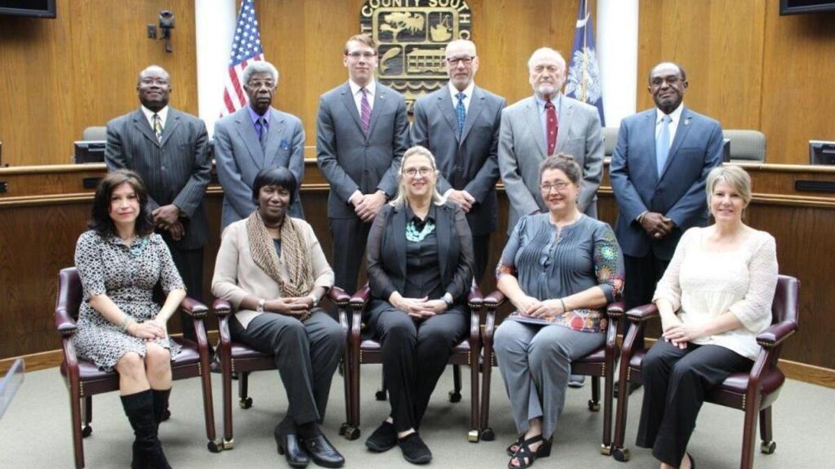 Beaufort County Board of Education: seated from left, JoAnn Orischak, Laura Bush, chairman Mary Cordray, Evva Anderson and Geri Kinton. Standing, Michael Rivers, Earl Campbell, Joseph Dunkle, David Striebinger, Paul Roth and Bill Payne.