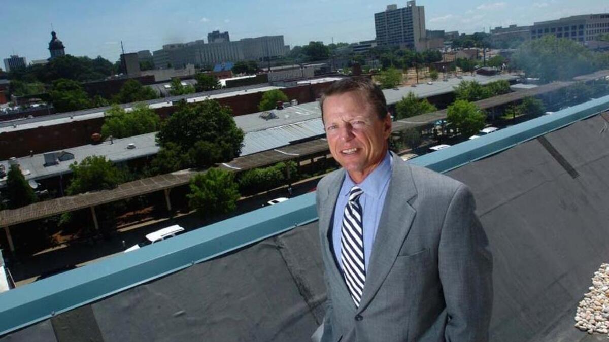 
Greenville developer Bo Aughtry saved the Columbia City Council from itself when he agreed to build a Hilton Hotel as the ciyt’s convention center hotel. Here he poses on the roof of his Hampton Inn hotel on Gervais Street.
