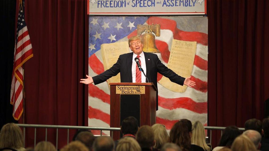 Republican presidential candidate Donald Trump speaks at the South Carolina Tea Party Convention, Saturday, Jan. 16, 2016, at the Springmaid Beach Resort in Myrtle Beach, S.C.