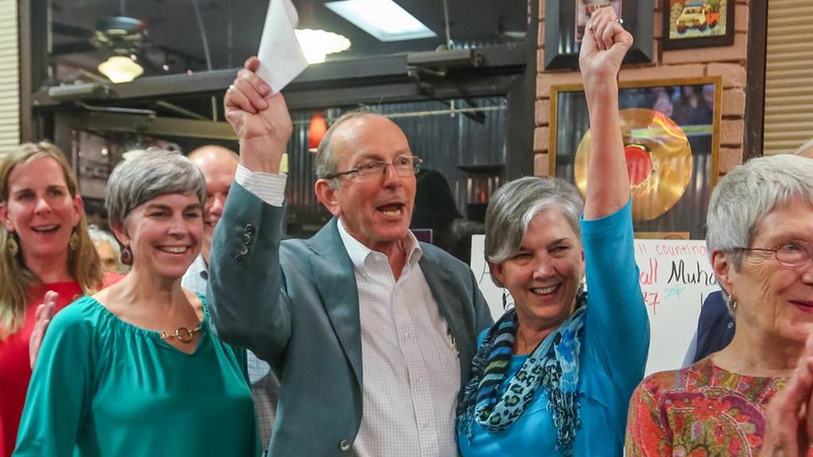 Columbia City Council candidate Howard Duvall celebrates his early lead in the Nov. 3 voting for the at-large seat on Columbia City Council.