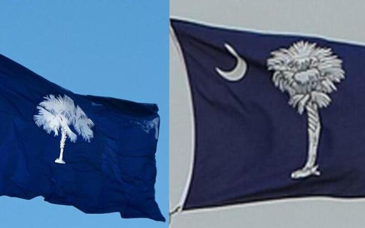 The SC flag that used to fly over the State House, left, and the current flag, right.