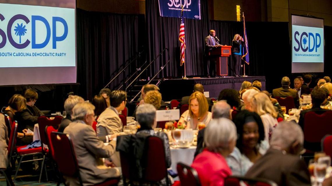 SC Democratic Party Chairman Jaime Harrison speaks during a 2015 party event.
