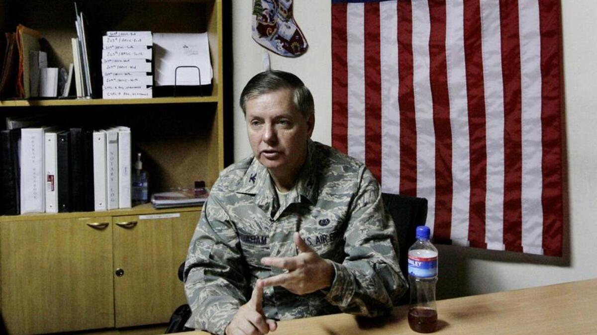 
Sen Lindsey Graham at a US base in Kabul, Afghanistan, in 2008.
