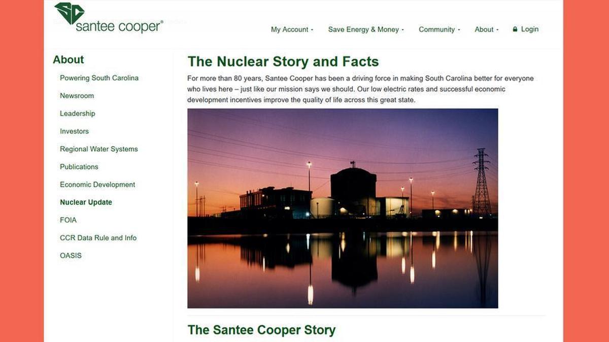 A screenshot of Santee Cooper’s nuclear section on its website.