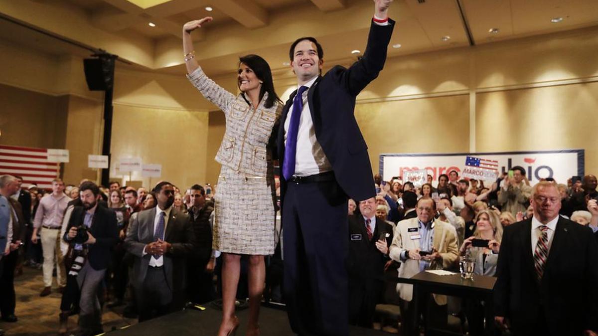 SC Gov Nikki Haley campaigning with then Republican presidential candidate Sen Marco Rubio