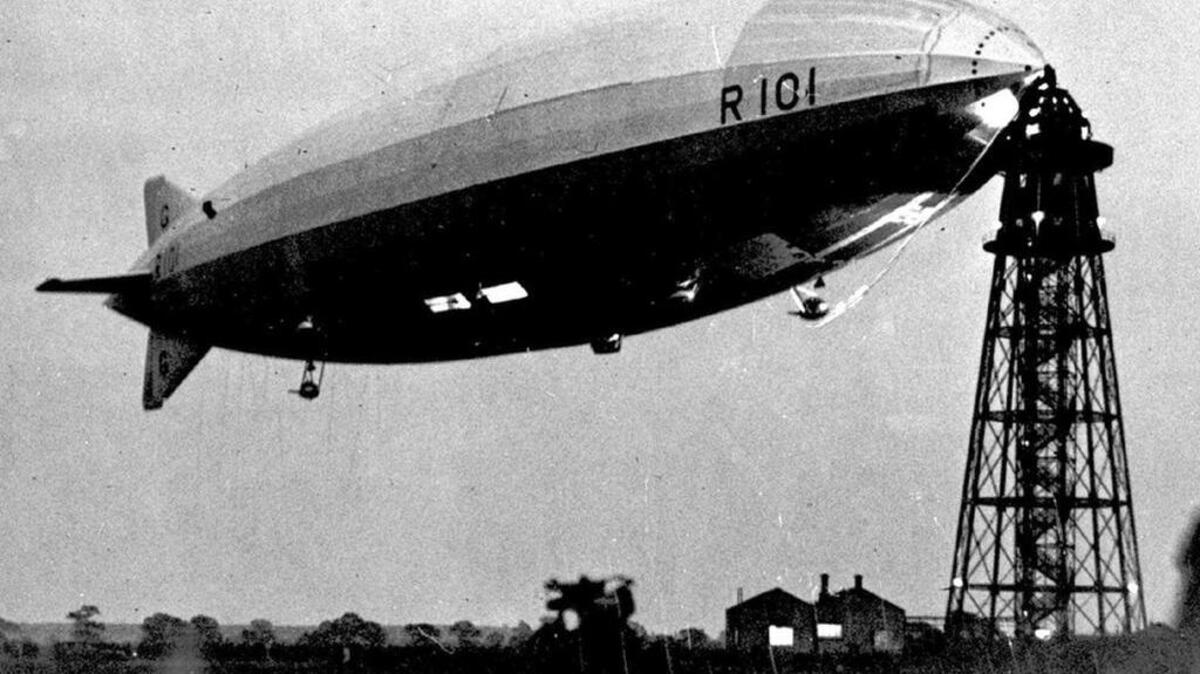 
The British dirigible R101, circa 1929 to 1930, moored at Cardington, England

