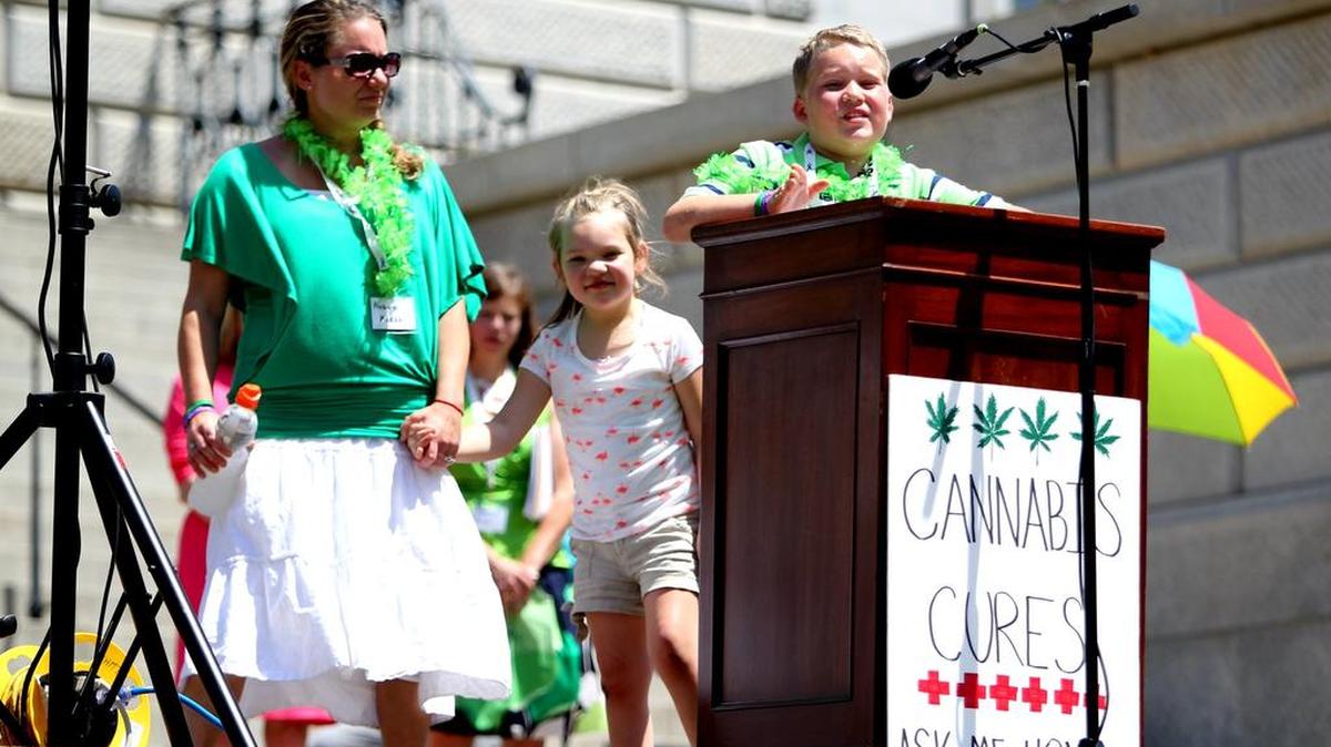 Supporters speak at a rally for legislation to allow the medical use of marijuana.