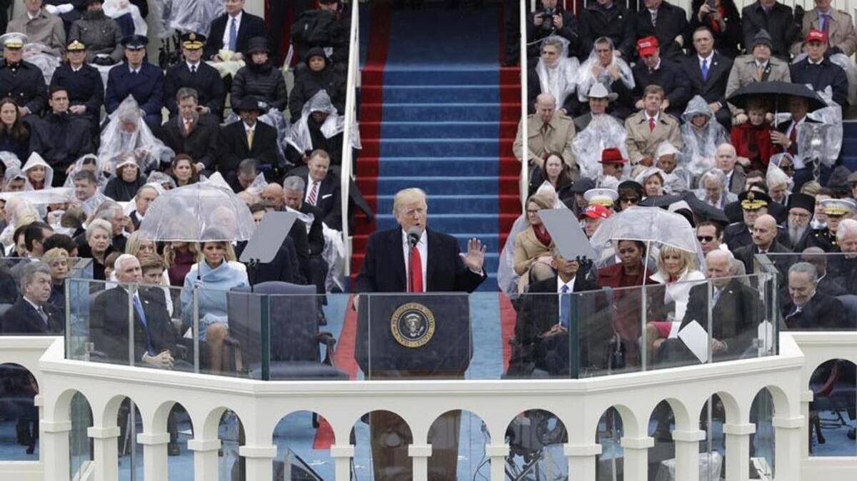 President Donald Trump delivers his inaugural address.