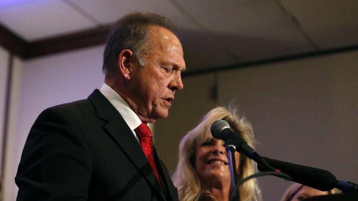 Former Alabama Chief Justice and U.S. Senate candidate Roy Moore speaks at a news conference last week.