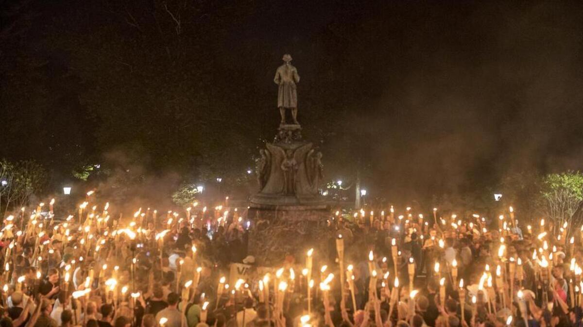 White nationalists during a torch march through the grounds of the University of Virginia in Charlottesville last month.