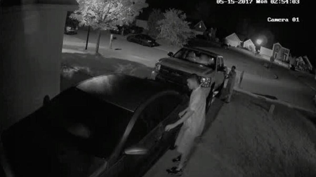 Surveillance video captures a recent auto break-in in Columbia.