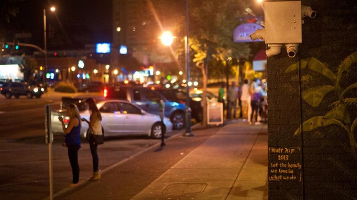 
A camera box records the activity in Five Points.
es set up in Five Points to record the popular nightlife spot.

