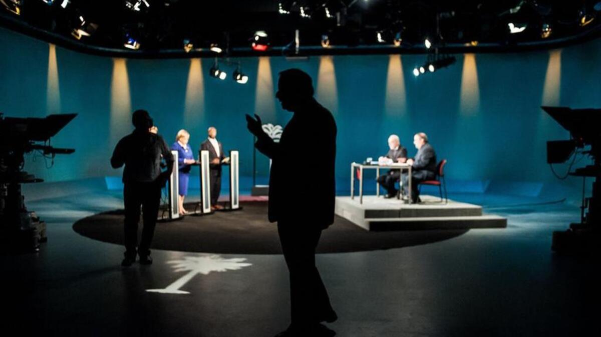 ETV readies for a debate it hosted in 2014 of the US Senate race with Jill Bossi, Joyce Dickerson and Sen Tim Scott.
