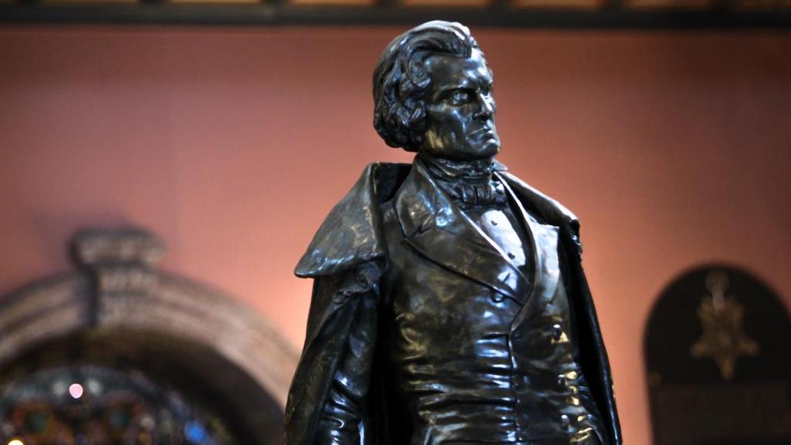 The stature of John C Calhoun in the SC State Hose lobby.