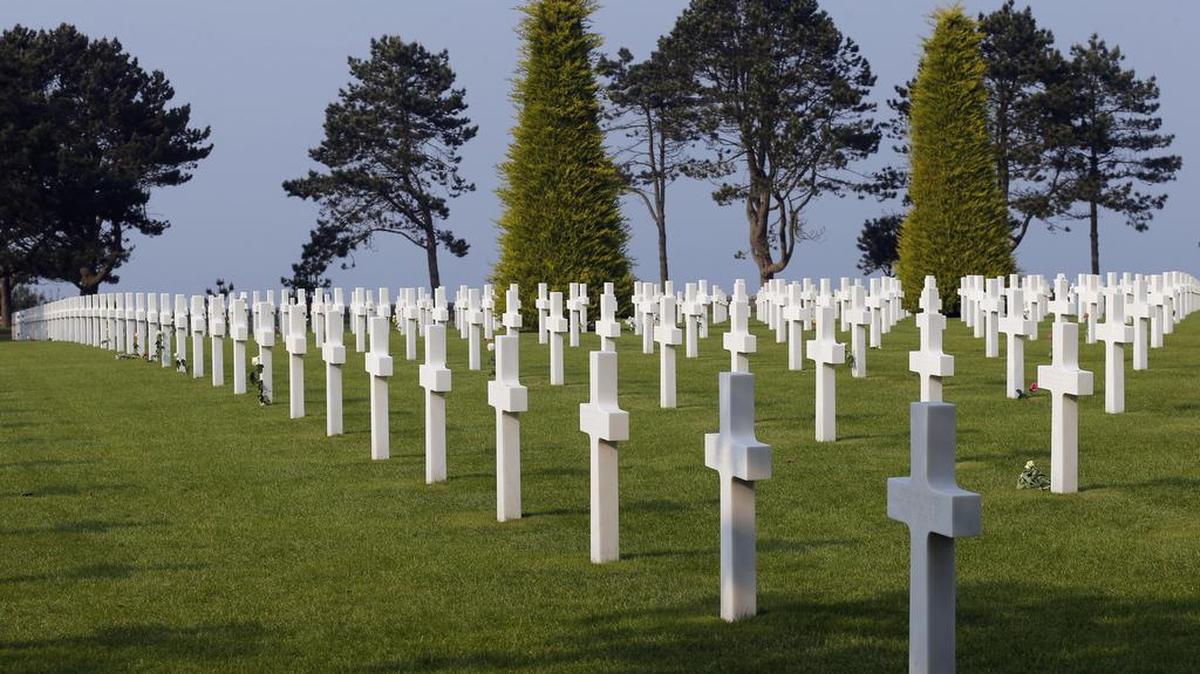 US soldiers killed at the D-Day invasion are buried at the Colleville American military cemetery, in Colleville sur Mer, western France.