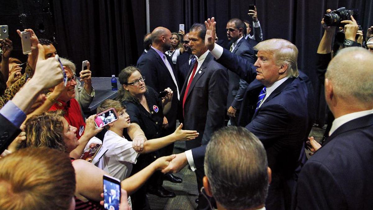 Donald Trump greets supporters in Greenville.