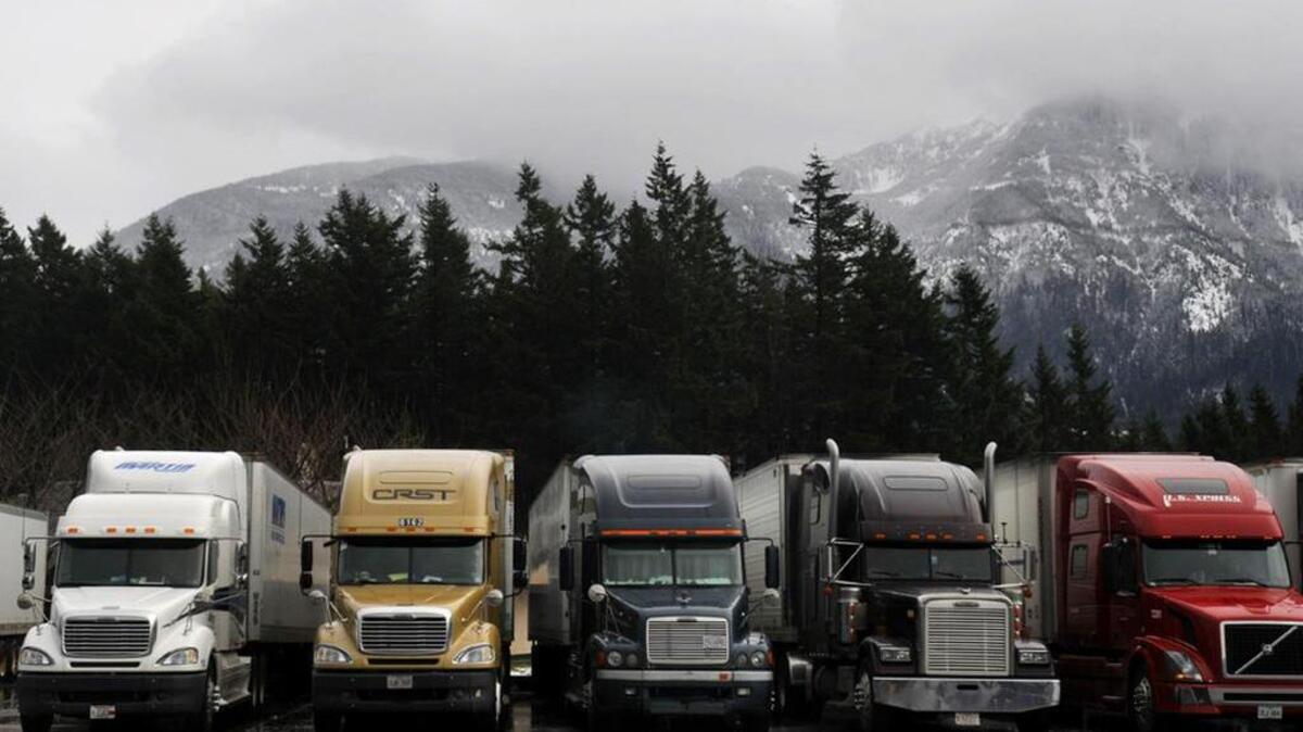 Semi-trucks wait out the bad weather at a TravelCenters of America rest stop in Washington state. A TravelCenter is planned for Bluff Road near Beltline Boulevard.