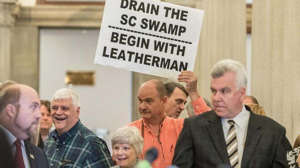Gas tax opponents attend an Americans For Prosperity protest at the SC State House.