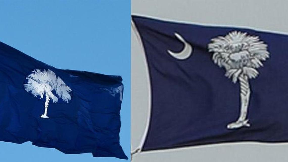 The SC flag that used to fly over the State House, left, and the current flag, right.